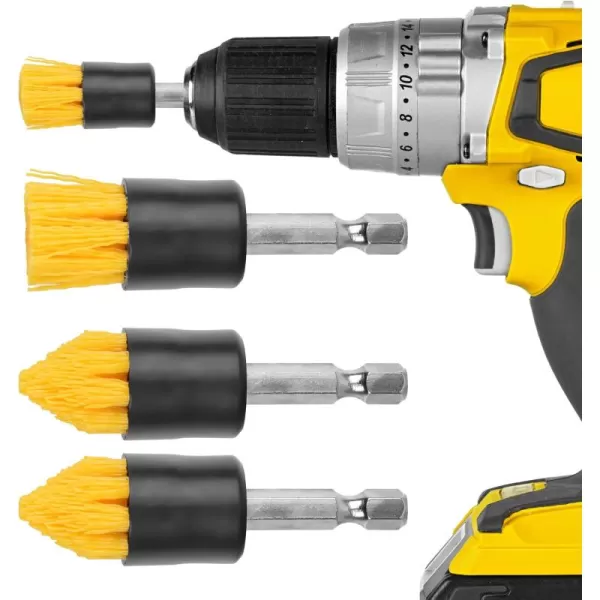 imageIMPRESA 4 Pack 75 W Drill Brush Attachment Set  2 Tapered ampamp 2 Flat  All Purpose Detail Brush Attachments for Cordless Drill  Tile ampamp Grout Drill  Drill Attachments for Cleaning 58quot L Bristles