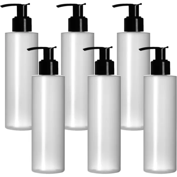 imageIMPRESA 6 Pack 8 Oz Plastic Pump Dispenser Bottles for Lotion Massage Oil Shampoo and More  Refillable BPA Free ClearFrosted Empty 8oz Containers  Fit Into Holsters Bulk