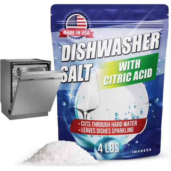 imageIMPRESA Dishwasher Rinse Aid with Citric Acid Cleaner  Dishwasher Salt Hard Water Stain Remover  Powerful Cleaner Descaler Water Softener  Detergent Booster and Hard Water Cleaner  4LB64 Ounce Pack of 1