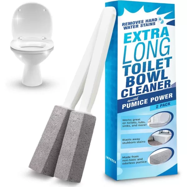 imageImpresa  2 Pack Pumice Stone Toilet Bowl Cleaner with Extra Long Handle  Limescale Remover  Brush Wand for Bathroom  Also Cleans BBQ Grills Tiles Grout and Swimming Pools2 Count Pack of 1