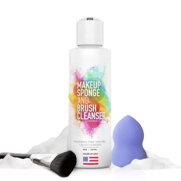 imageImpresa Makeup Sponge Cleaner  8 oz  Removes Tough Stains Residue and Buildup  Compatible with Foam Makeup Sponges and Beauty Blenders  FragranceFree and DyeFree  Makeup Cleaner Solution