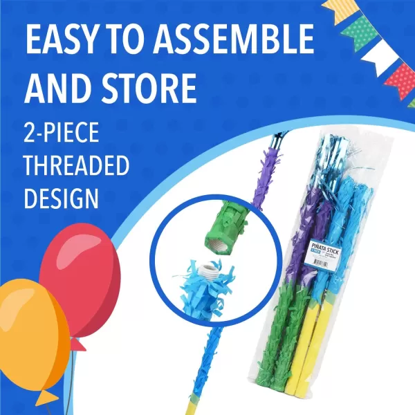 imageIMPRESA 2 Pack Extra Long Pinata Stick for Birthday Celebrations  33 Inch Buster Stick to Make it Rain Candy  Colorful Tissue Paper Rainbow Stick  Easy Grip Pinata Swinging Sticks  Hollow Bat