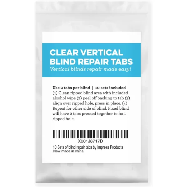 imageImpresa Clear Vertical Blind Repair Tabs  20 Clear StickOn Tabs 10 Sets with 2 Alcohol Wipes  Great for Sliding Door Window Patio Blinds  Simple Blind Fixing Solution10 Sets of 2