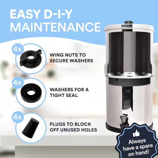 imageImpresa Replacement Kit for Berkey Water Filter System Elements  4 Wing nuts 4 Washers ampamp 4 Plugs  Impresa Pack for Berkey Water Filters  Impresa Replacement Parts for Berkey Filter System Elements