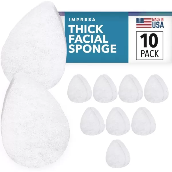 imageIMPRESA 10 Pack Extra Thick Facial Sponge for Daily Deep Cleansing ampamp Regular Exfoliating  Thick Buff Style Exfoliating Pads Puf for Removing Dead Skin Dirt ampamp Makeup Normal to Oily Made in The USAWhite Extra Thick