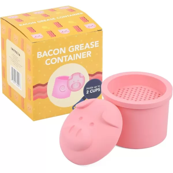 imageIMPRESA 2 Cup Extra Large Pink PigShaped Grease Container  Novelty Bacon With Strainer  Silicone Grease Jar to Dispose or Store Drippings  Kitchen Grease Container  Giftable Grease Can