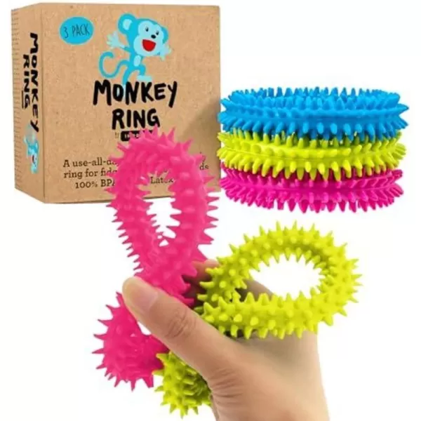 imageImpresa 3Pack Spiky Sensory Rings from The Original Monkey Noodle Fidget Bracelet for Kids with Unique Needs Fosters Creativity Focus and FunGreat for Classrooms Home ampamp Playtime Age 3