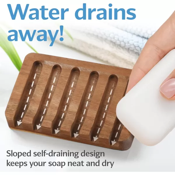 imageIMPRESA 3 Pack Self Draining Soap Dish for Dry Lasting Soap  WaterProof Acacia Wood Soap Dishes  Vintage Sloped Design for Bathroom and Kitchen  Sturdy Soap Tray for Shower