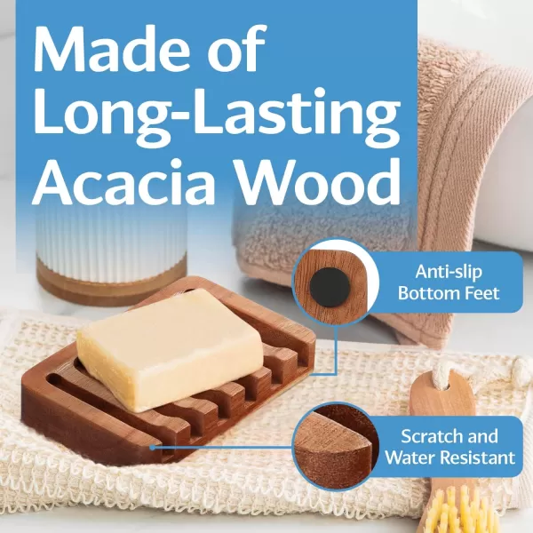 imageIMPRESA 3 Pack Self Draining Soap Dish for Dry Lasting Soap  WaterProof Acacia Wood Soap Dishes  Vintage Sloped Design for Bathroom and Kitchen  Sturdy Soap Tray for Shower