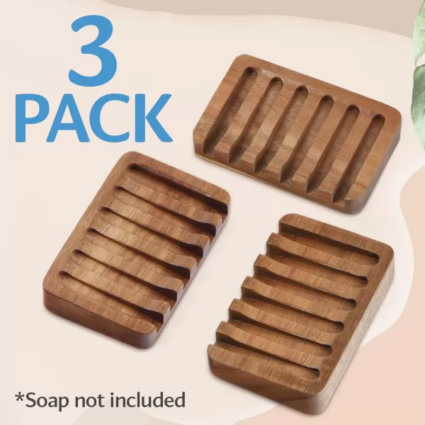 imageIMPRESA 3 Pack Self Draining Soap Dish for Dry Lasting Soap  WaterProof Acacia Wood Soap Dishes  Vintage Sloped Design for Bathroom and Kitchen  Sturdy Soap Tray for Shower