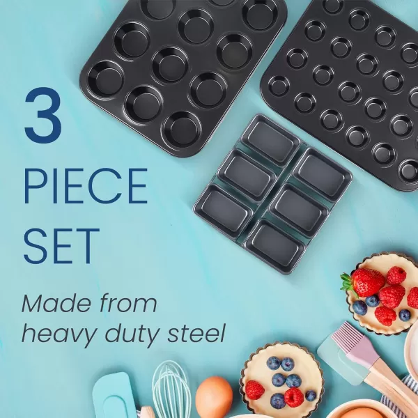 imageIMPRESA 3Piece Steel Nonstick Bakeware Set for Baking Cupcakes  Cupcake Baking Pans Set  Loaf Pan Nonstick Bakeware for Bread  Baking Sets for Kitchen  for Simple Cakes