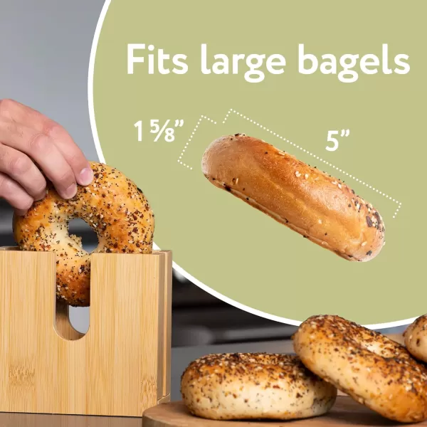 imageIMPRESA Bamboo Bagel Slicer Holder for Safe ampamp Even Slices  Removable Bottom For Cleaning  Bagel Slicer for Small ampamp Large Bagels with AntiSlip Base  Bagel Holder Bread Slicer  Bagel Cutter Slicer