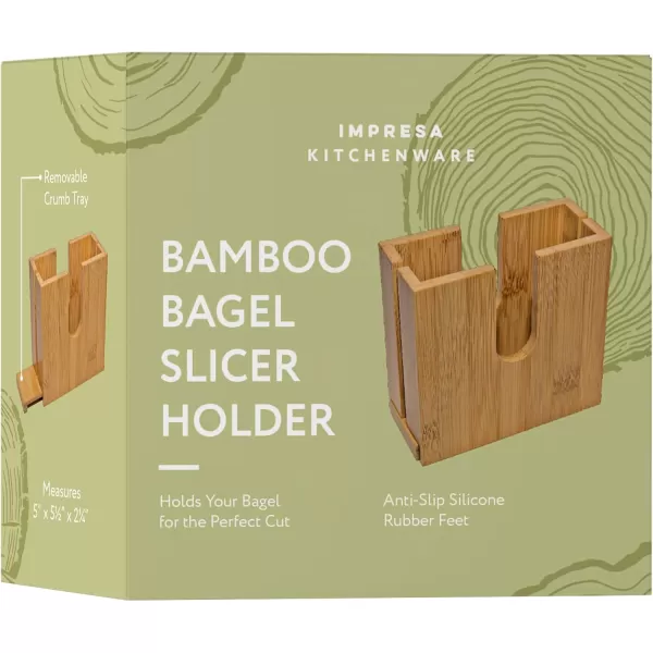 imageIMPRESA Bamboo Bagel Slicer Holder for Safe ampamp Even Slices  Removable Bottom For Cleaning  Bagel Slicer for Small ampamp Large Bagels with AntiSlip Base  Bagel Holder Bread Slicer  Bagel Cutter Slicer