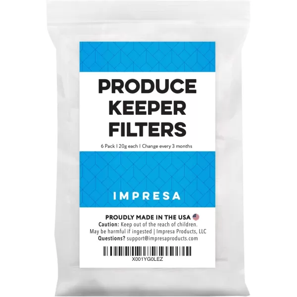 imageImpresa 6 Pack Greensaver Produce Preserver Filter Refills Compatible With OXO Greensaver  11145300 Fully Breathable Paper Sachet  Made in The USA 20g Per Sachet