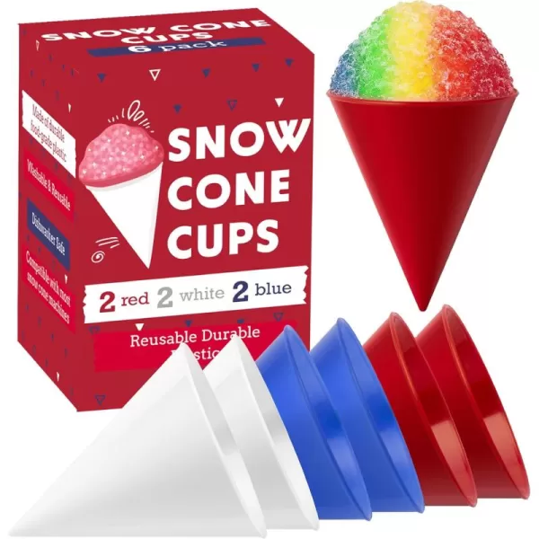 image6 Pack Plastic Reusable Snow Cone Cups for Your Snow Cone Maker  No Leak Durable Shaved Ice Cone Cups  6 oz Snow Cone Cup for Slushies Shaved Ice Syrup or Juice  Family Pack Snow Cone Cups