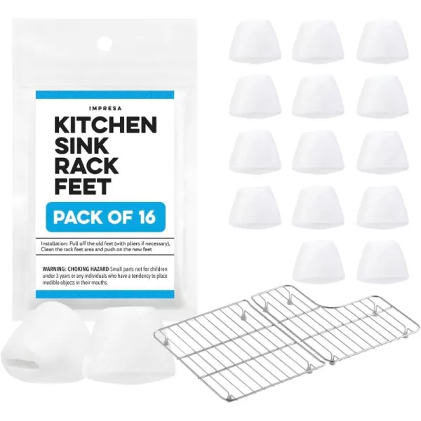 imageIMPRESA Kitchen Sink Rack Feet 16 Pack in White Replacement for Kohler Rack Feet for Part 845440 Compatible with Kohler Kitchen Sink Racks Premium Quality Durable Feet for Long Lasting Stability