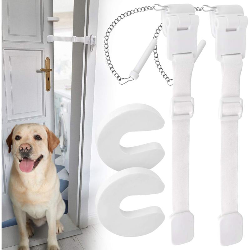 image2 Pack Dog Door Strap Latch to Keep Dogs Out of Litter Box and Cat Food  Adjustable Door Strap for Pets Includes Cat Door Stopper  Lets Cats in Keeps Dogs ampamp Babies Out  Easy to Use and Install