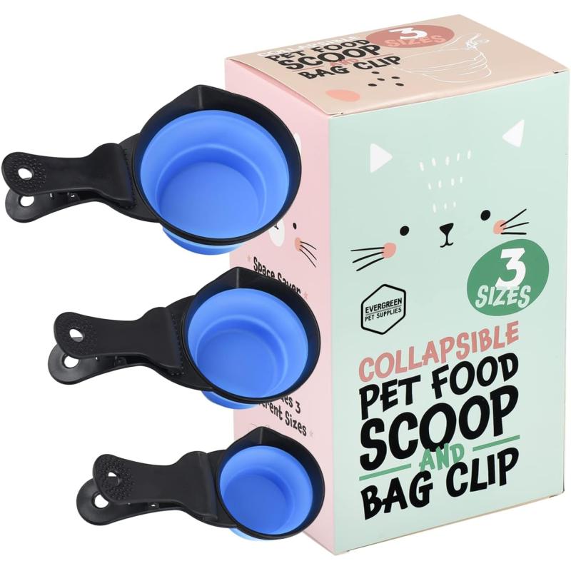 imageEvergreen Pet Supplies 3 Sizes Collapsible Measuring Cups Set for Accurate Pet Food Measure  Travel Pet Food Scoop with Dog Food Bag Clips  Soft Rubber Measuring Cup  Sturdy Dog ampamp Cat Food Scooper