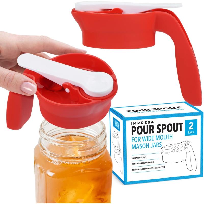 imageIMPRESA 2 Pack Wide Mouth Mason Jar Pour Spout Lid  Leak Proof Mason Jar Lid with Hampample for Smooth Pouring  Airtight Silicone Mason Jar Spout Lid  Mason Jar Pitcher Lid  Wide Mouth
