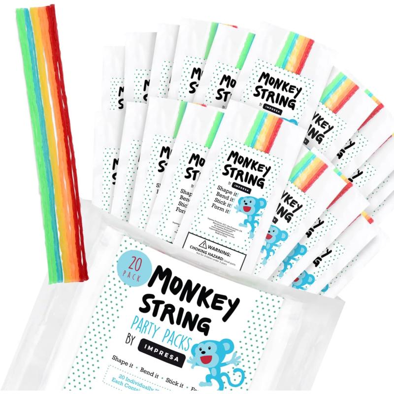 imageIMPRESA 20 Bags Party Pack Monkey String 10 Pieces Per Bag with 5 Colors  Bendable Sticky Wax Yarn Stix 6 inch Wax Sticks Party Pack  Great Toys for Party Favors Events or Restaurants Products