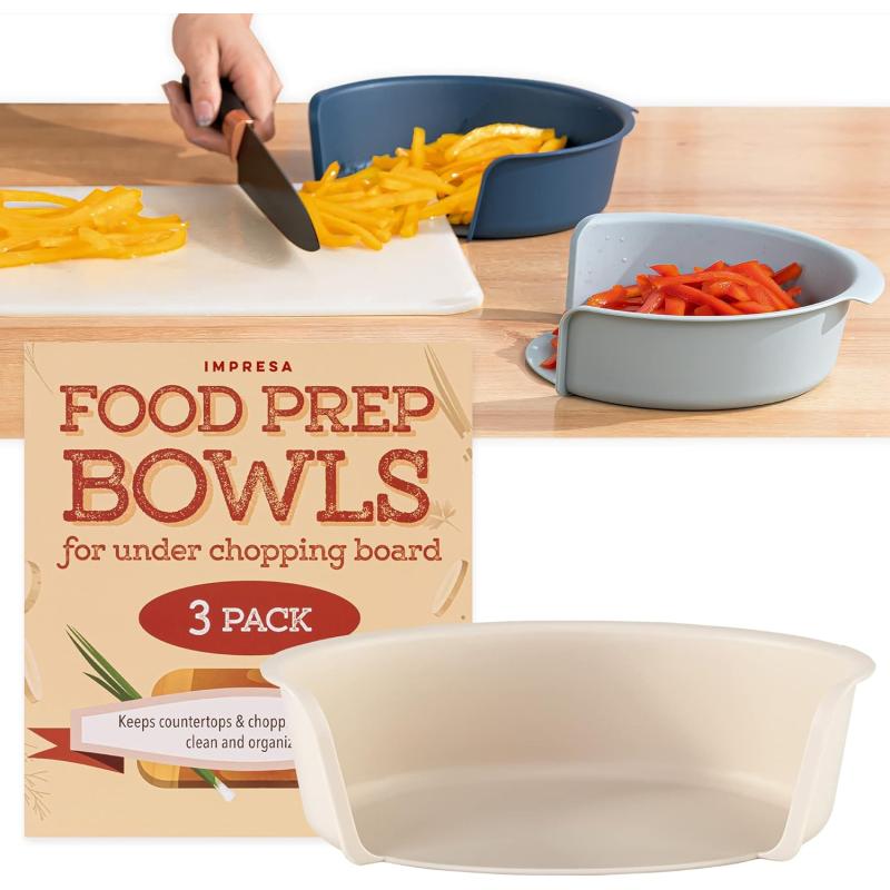 imageIMPRESA 3 Pack Food Prep Bowls for Under Chopping Board Plastic Meal Prep Container Set with Handles to Organize Countertop Kitchen Storage Container Food Storage ampamp Meal Planning Accessories