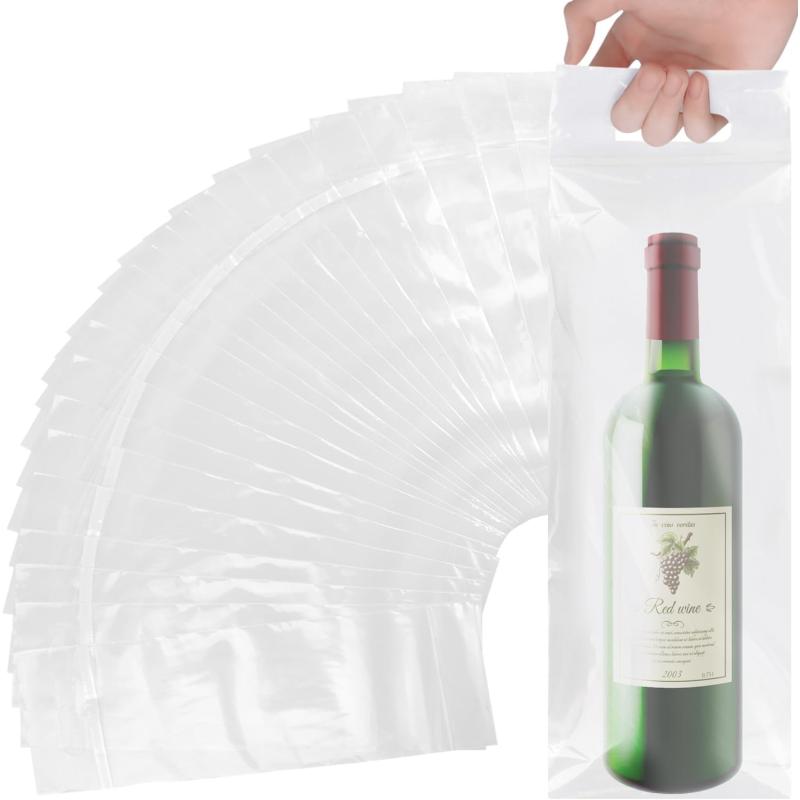 imageIMPRESA To Go Bags for Wine with Handles  100 Pack  Clear Plastic To Go Bags  Great for Restaurants Bars Travel and Housewarming Gifts  Fits 25 oz Bottles  Tamper Proof Seal