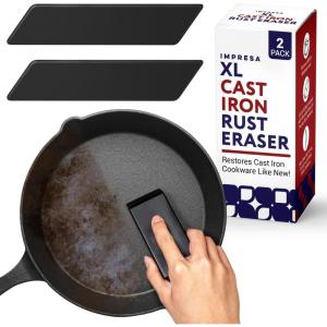 imageIMPRESA 2Pack XL Cast Iron Pan Cleaner ampamp Rust Eraser Restore Cast Iron Skillets ampamp Cookware BBQ Grill Rust Remover Griddle Rust Remover Cast Iron Scrub for Knives and Scissors 475 x2 x1 Inches