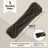 imageFoot Diamond Braided Rope for Knot Tying Practice Boats Trailer Tie Down  Black ampamp Yellow Polyester Rope with Low Stretch ampamp High Shock Absorbency 38Inch x 10038 Inch