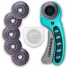 image45mm Rotary Cutter Tool 5 Extra Blades Included  Soft Handle Stainless Steel  For Quilting ampamp Cutting Fabric Paper Leather and More