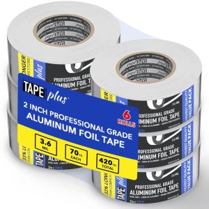 image2 Pack Professional Grade Aluminum Foil Tape  2 Inch by 210 Feet 70 Yards  Insulation Tape for HVAC Sealing Patching Hot ampamp Cold Air Ducts Metal Repair and Much More6 Pack