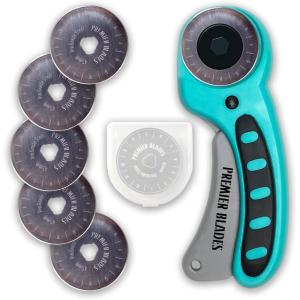 image45mm Rotary Cutter Tool 5 Extra Blades Included  Soft Handle Stainless Steel  For Quilting ampamp Cutting Fabric Paper Leather and More