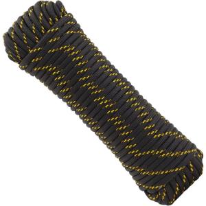 imageFoot Diamond Braided Rope for Knot Tying Practice Boats Trailer Tie Down  Black ampamp Yellow Polyester Rope with Low Stretch ampamp High Shock Absorbency 38Inch x 10038 Inch