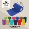 imageJuvale 12 Rolls Colorful Self Adhesive Bandage Wrap 4 Inch Wide x 5 Yards  Cohesive Vet Tape for First Aid Sports Tattoo 12 Colors  Vet Wrap