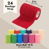 imageJuvale 24 Rolls Colorful Self Adhesive Bandage Wrap 3 Inch x 5 Yards  Cohesive First Aid Tape for Sports Vet Medical Tattoo 12 Colors  Vet Wrap12 Count Pack of 1