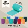imageJuvale Self Adhesive Bandage Wrap 3 Inch x 5 Yards  Stretch Cohesive Medical Tape for Vet First Aid Tattoo 12 Colors  24 Rolls  Vet Wrap