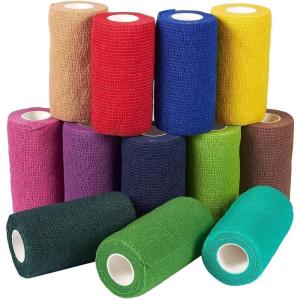 imageJuvale 12 Rolls Colorful Self Adhesive Bandage Wrap 4 Inch Wide x 5 Yards  Cohesive Vet Tape for First Aid Sports Tattoo 12 Colors  Vet Wrap