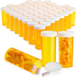 imageJuvale 50 Pack Empty Pill Bottles with Caps for Prescription Medication 20Dram Plastic Medicine Containers Orange  Medicine Bottle  Plastic Vials with Caps8 Dram