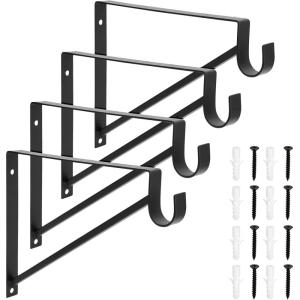imageOkuna Outpost Shelving Brackets with Rod Holder for Closet Shelves  4 Pack Black Metal 125 x 1 x 95 in  Clothes Bar Bracket ampamp Rod Support for Closet StorageBlack