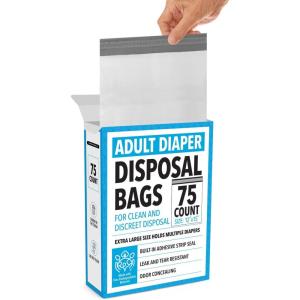 imageIMPRESA Disposable Adult Diaper Bags  75Pack 12 x 15 in Unscented  OdorProof LeakProof ampamp TearResistant  ExtraThick Bags for Adult Diapers ampamp Incontinence Pads