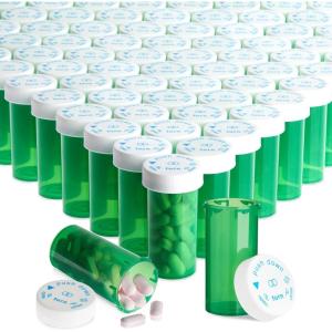 imageJuvale Pill Bottles  250 Pack 13 Dram Capacity Green Bottles ampamp White Lids  Prescription Vials ampamp Pharmacy Vials with ChildResistant Caps for Medical ampamp Supplement Storage