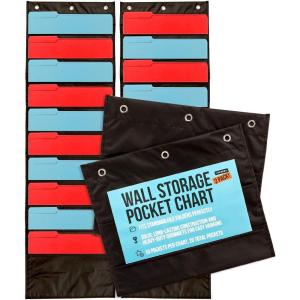 imageIMPRESA Deep File Pocket Chart  47 x 14 in Black  2Pack 20Pocket Chart for Classroom Folders  Reinforced Grommets ampamp Wall File Holder for Teachers