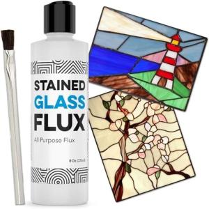 imageIMPRESA Liquid Zinc Flux for Stained Glass Supplies  8 Oz Bottle  WaterSoluble Formula ampamp Brush Included  Compatible with Copper Zinc ampamp Lead Foil for Stained Glass Soldering