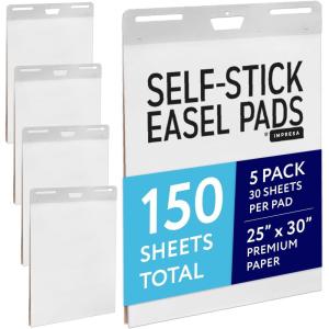 imageIMPRESA Sticky Easel Pads  Strong Adhesive for Office Supplies  Portable for Flip Chart Easels  Heavyweight White Surface for Art Supplies  25 x 30 in White Pack of 5 150 Sheets
