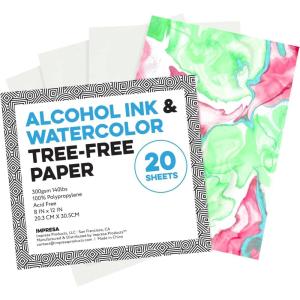 imageImpresa Synthetic Paper for Alcohol Ink ampamp Watercolor  20 Pack 8 x 12 in White Reusable Polypropylene 300gsm 140lb  NonAbsorbent Glossy Paper