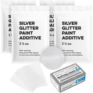 imageImpresa Glitter Paint Additive Kit  4 x 35 Oz UltraFine Silver Glitter ampamp 4 Buffing Pads  Add to Paint or Varnish for Walls Ceilings Grout ampamp Furniture
