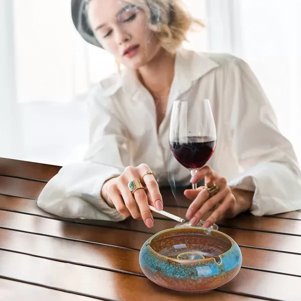imageRONXS Ashtray Outdoor Ash tray for Patio with Lid Windproof Ashtrays for Cigarettes Handmade Ceramic Ashtray for Home Office Indoor DecorationABlue
