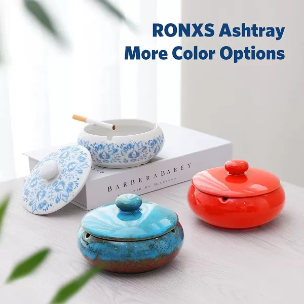 imageRONXS Ashtray Outdoor Ash tray for Patio with Lid Windproof Ashtrays for Cigarettes Handmade Ceramic Ashtray for Home Office Indoor DecorationABlue