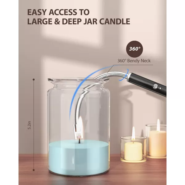 imageRONXS Candle Lighter Electric Lighter Rechargeable Type C Lighters Arc Lighter with LED Battery Display Flameless Long Lighters for Candles Grill BBQ Camping BlackHblackblack
