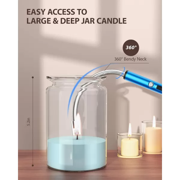 imageRONXS Candle Lighter Electric Lighter Rechargeable Type C Lighters Arc Lighter with LED Battery Display Flameless Long Lighters for Candles Grill BBQ Camping BlackCblue