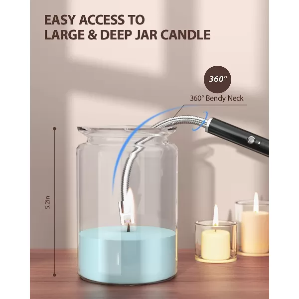 imageRONXS Candle Lighter Electric Lighter Rechargeable Type C Lighters Arc Lighter with LED Battery Display Flameless Long Lighters for Candles Grill BBQ Camping BlackAblack
